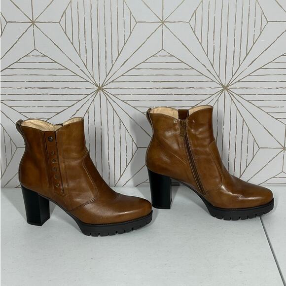 NeroGiardini Brown Leather Studded Side Zip Block Heel Boots Size 39 or 9 $295 - Picture 8 of 9